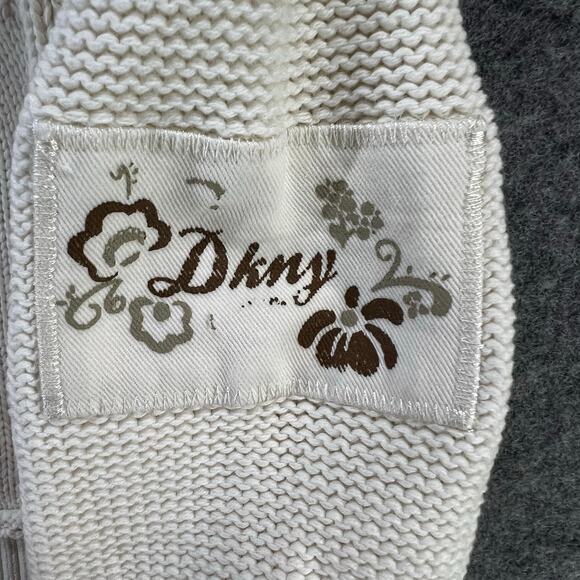 DKNY Y2K Sweater Jacket Womens M Cream Ribbed Full Zip Turtle Neck Classic Retro - Picture 7 of 15